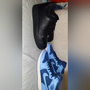Both jordan 1 French blue and black air force 1s